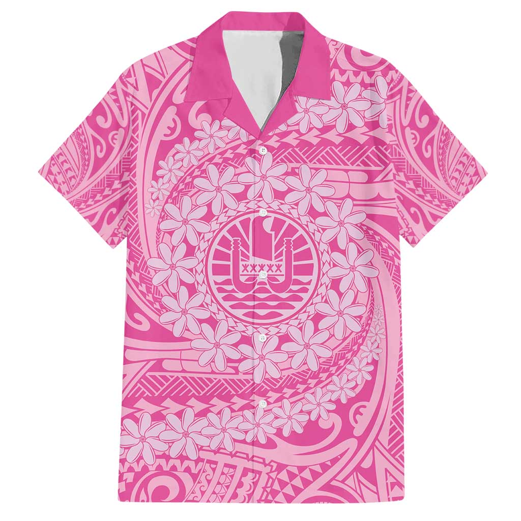 Tahitian Tiare Flower Hawaiian Shirt Pink Polynesian Pattern