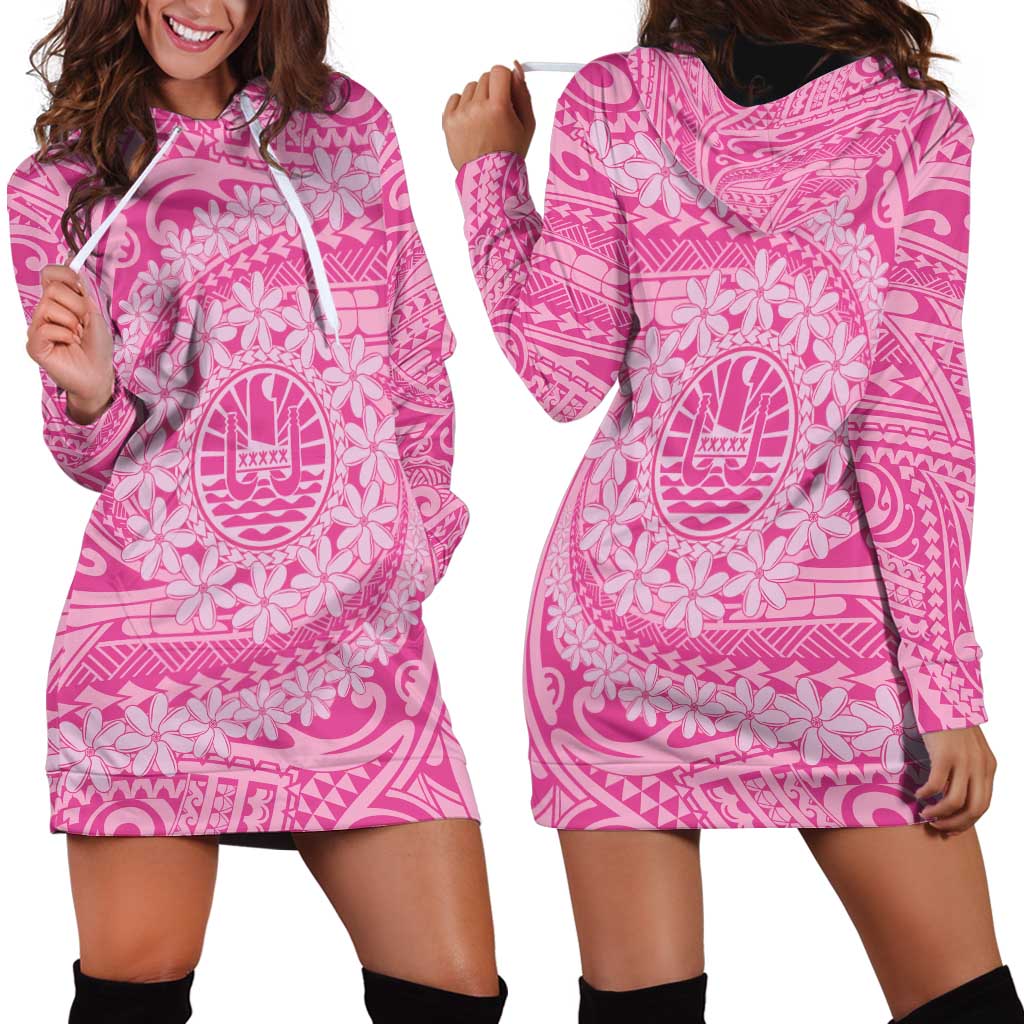 Tahitian Tiare Flower Hoodie Dress Pink Polynesian Pattern LT9 - Polynesian Pride