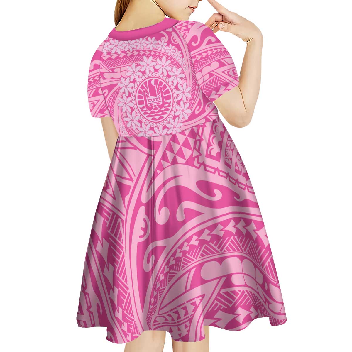 Tahitian Tiare Flower Kid Short Sleeve Dress Pink Polynesian Pattern LT9 - Polynesian Pride