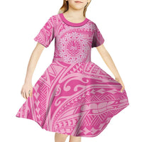 Tahitian Tiare Flower Kid Short Sleeve Dress Pink Polynesian Pattern LT9 - Polynesian Pride