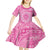 Tahitian Tiare Flower Kid Short Sleeve Dress Pink Polynesian Pattern