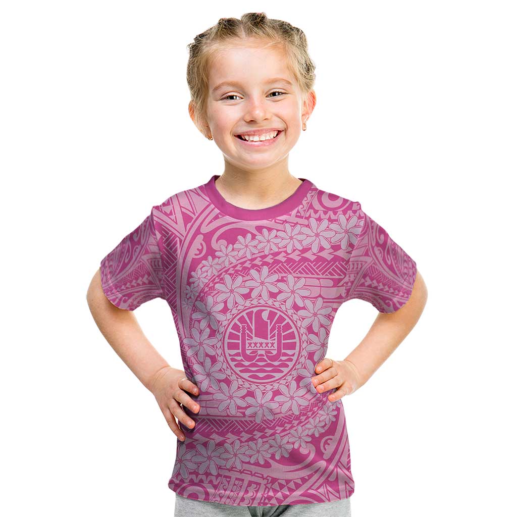 Tahitian Tiare Flower Kid T Shirt Pink Polynesian Pattern