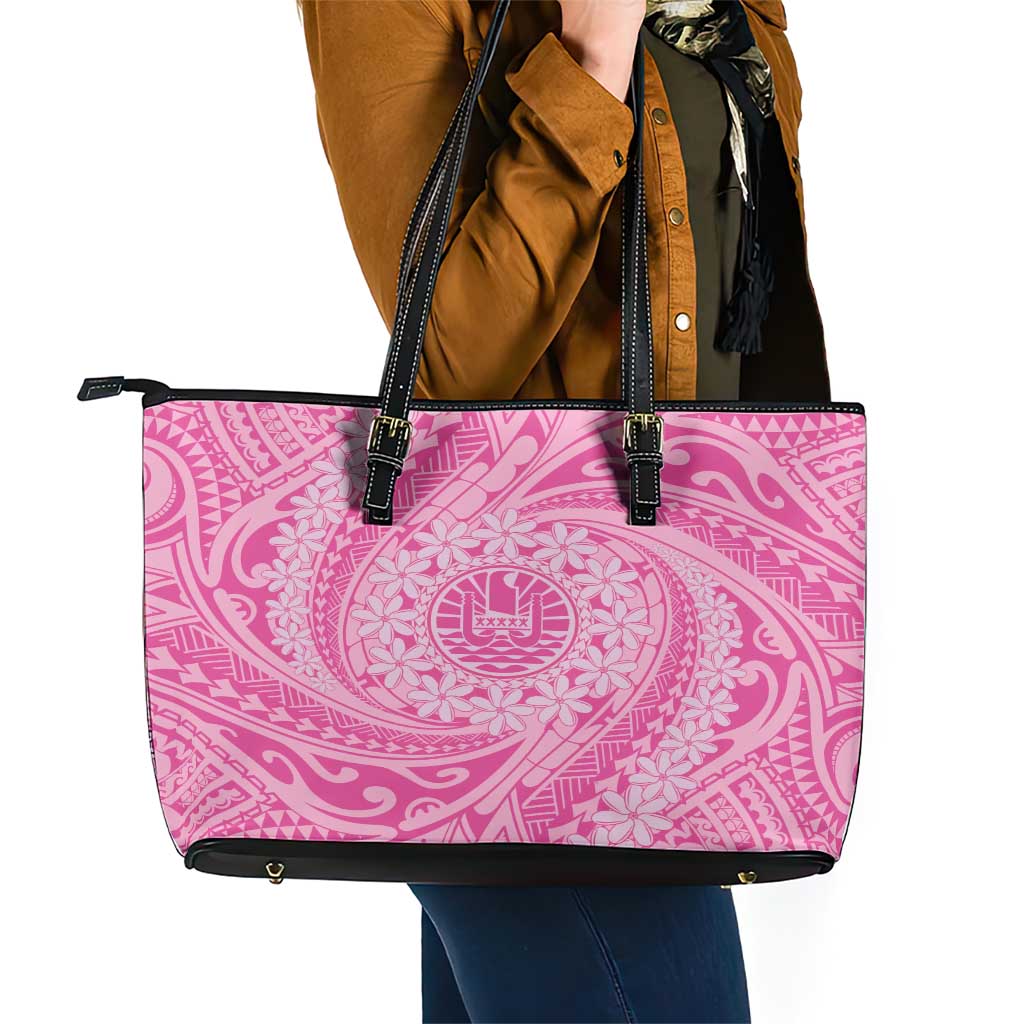 Tahitian Tiare Flower Leather Tote Bag Pink Polynesian Pattern LT9 - Polynesian Pride
