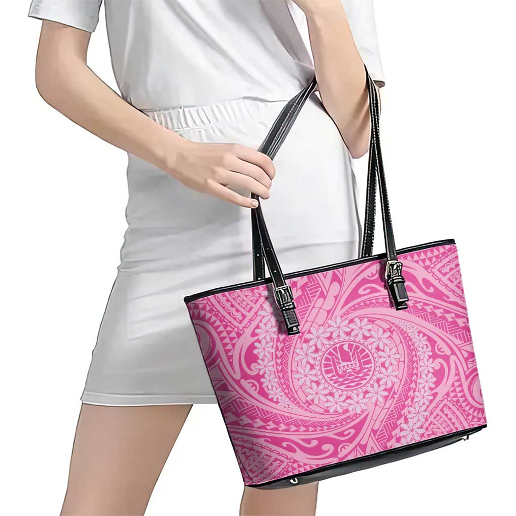 Tahitian Tiare Flower Leather Tote Bag Pink Polynesian Pattern LT9 - Polynesian Pride