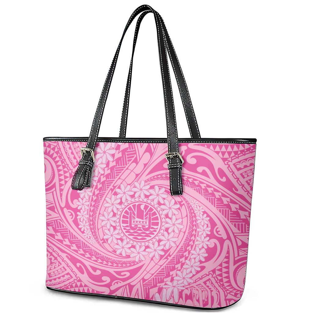 Tahitian Tiare Flower Leather Tote Bag Pink Polynesian Pattern LT9 - Polynesian Pride