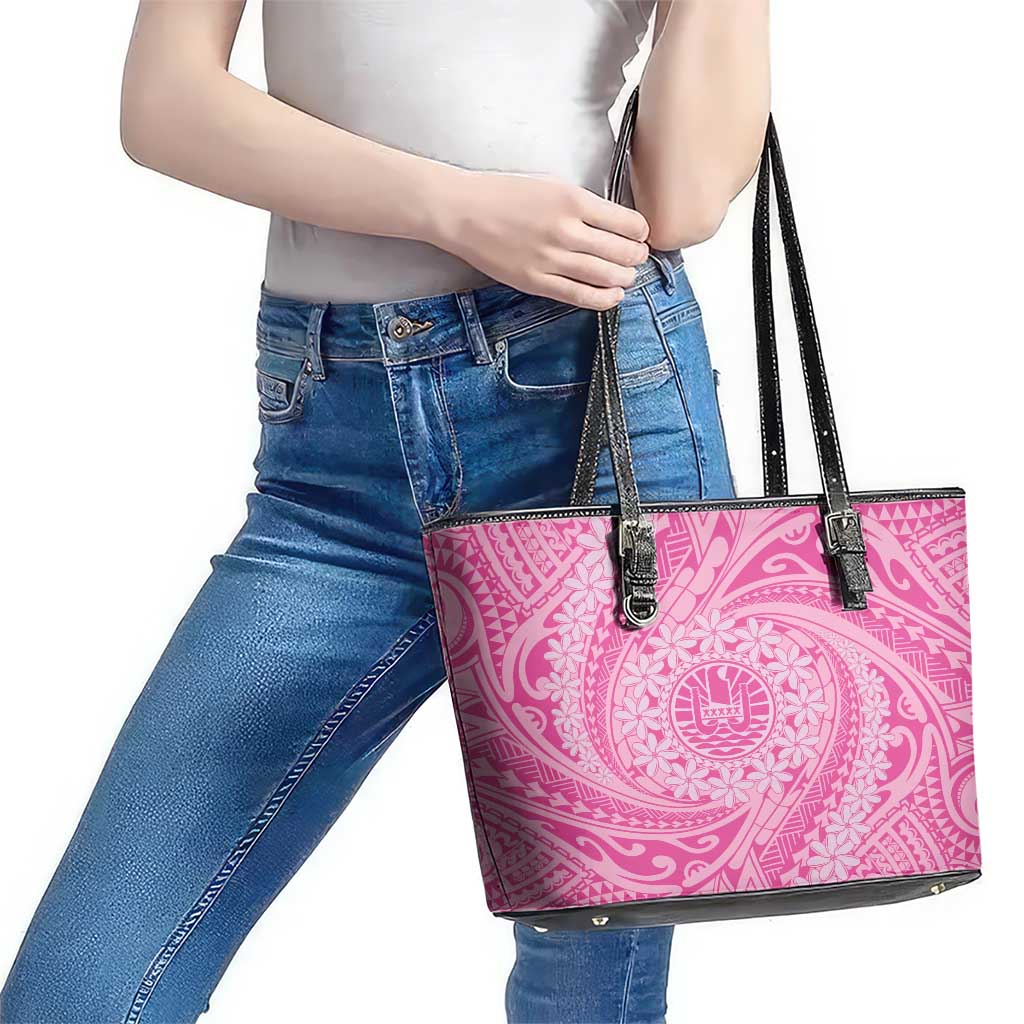 Tahitian Tiare Flower Leather Tote Bag Pink Polynesian Pattern LT9 - Polynesian Pride