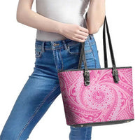 Tahitian Tiare Flower Leather Tote Bag Pink Polynesian Pattern LT9 - Polynesian Pride