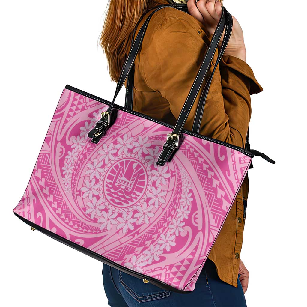 Tahitian Tiare Flower Leather Tote Bag Pink Polynesian Pattern LT9 - Polynesian Pride