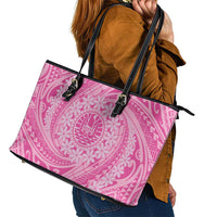 Tahitian Tiare Flower Leather Tote Bag Pink Polynesian Pattern LT9 - Polynesian Pride