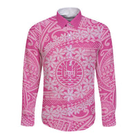 Tahitian Tiare Flower Long Sleeve Button Shirt Pink Polynesian Pattern LT9 Unisex Pink - Polynesian Pride