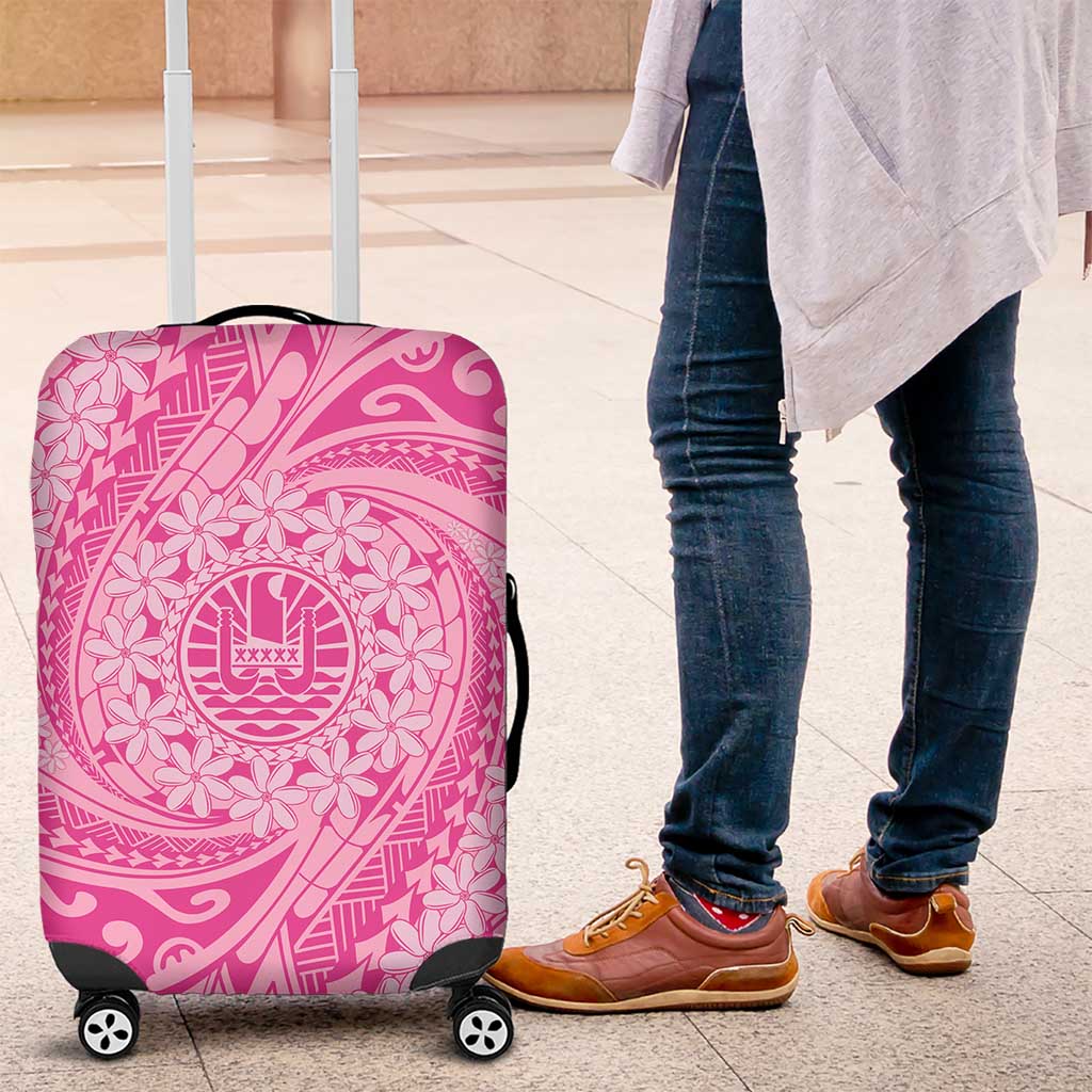 Tahitian Tiare Flower Luggage Cover Pink Polynesian Pattern