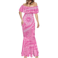 Tahitian Tiare Flower Mermaid Dress Pink Polynesian Pattern LT9 - Polynesian Pride