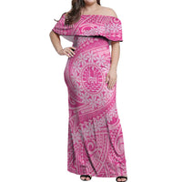 Tahitian Tiare Flower Off Shoulder Maxi Dress Pink Polynesian Pattern LT9 Women Pink - Polynesian Pride