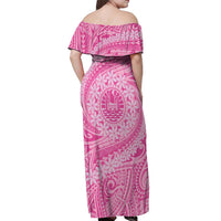 Tahitian Tiare Flower Off Shoulder Maxi Dress Pink Polynesian Pattern LT9 - Polynesian Pride