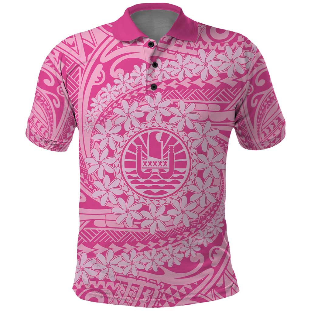 Tahitian Tiare Flower Polo Shirt Pink Polynesian Pattern