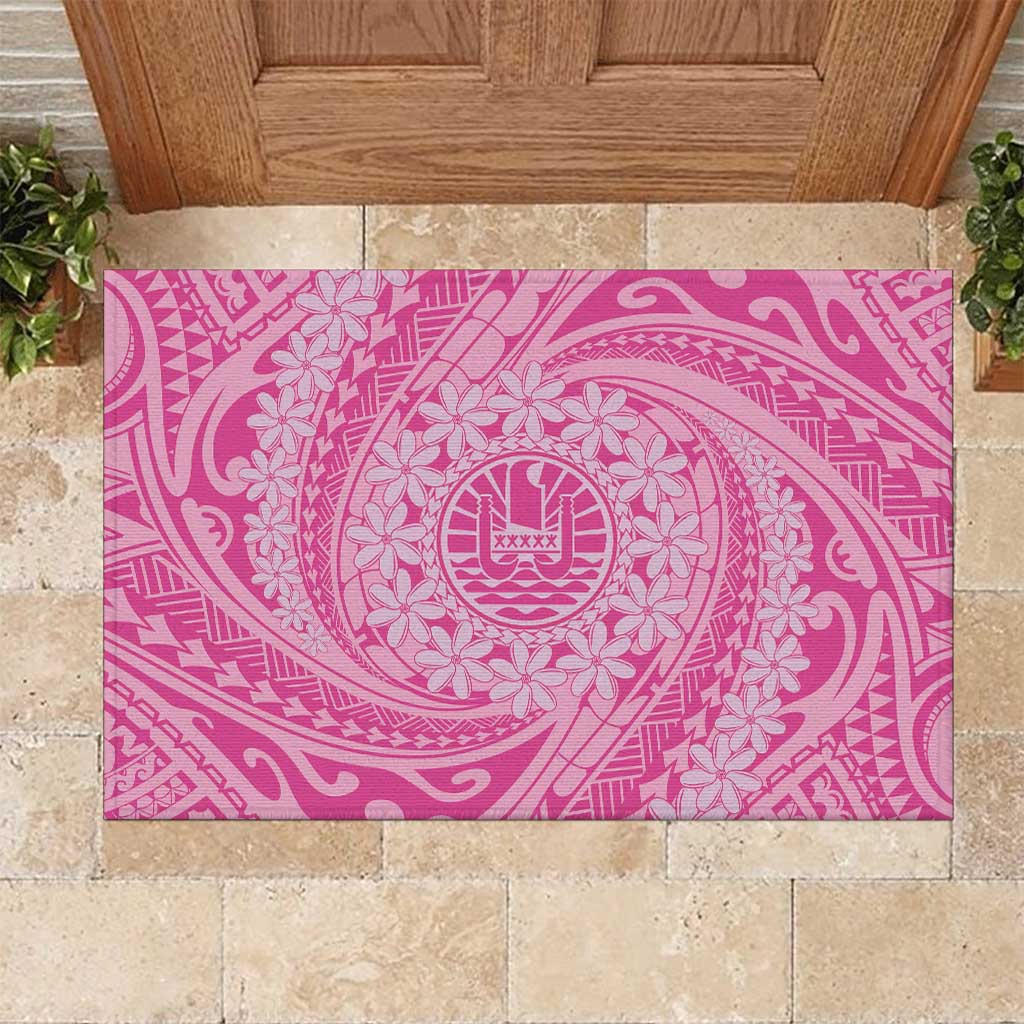 Tahitian Tiare Flower Rubber Doormat Pink Polynesian Pattern