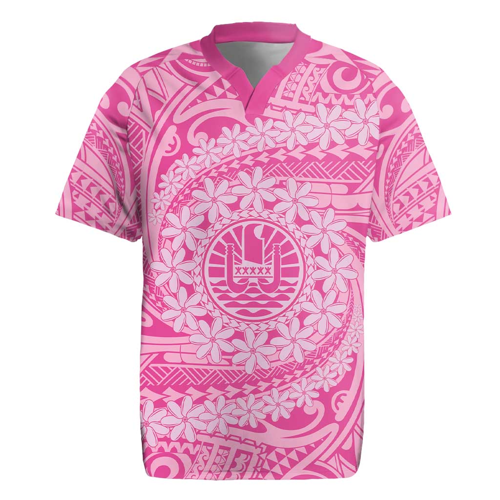 Tahitian Tiare Flower Rugby Jersey Pink Polynesian Pattern