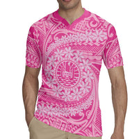Tahitian Tiare Flower Rugby Jersey Pink Polynesian Pattern LT9 - Polynesian Pride