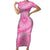 Tahitian Tiare Flower Short Sleeve Bodycon Dress Pink Polynesian Pattern