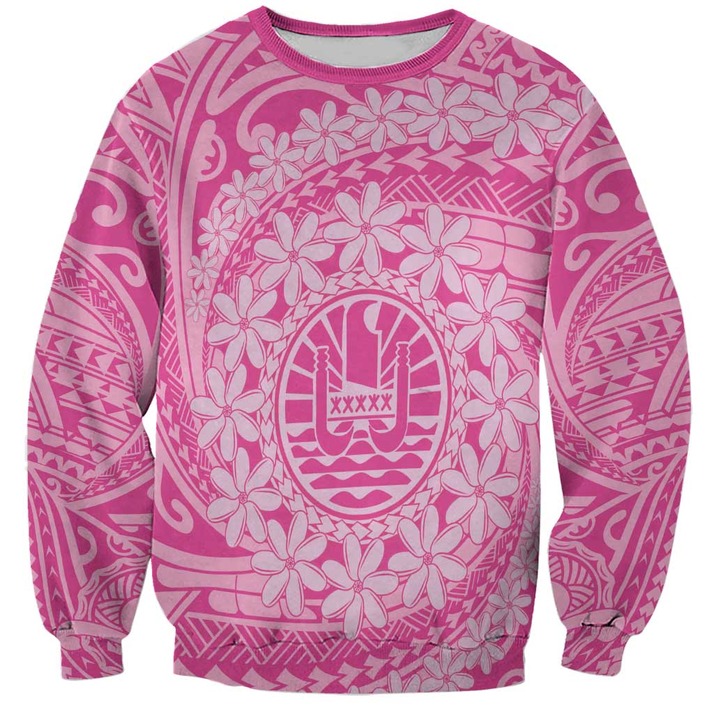 Tahitian Tiare Flower Sweatshirt Pink Polynesian Pattern