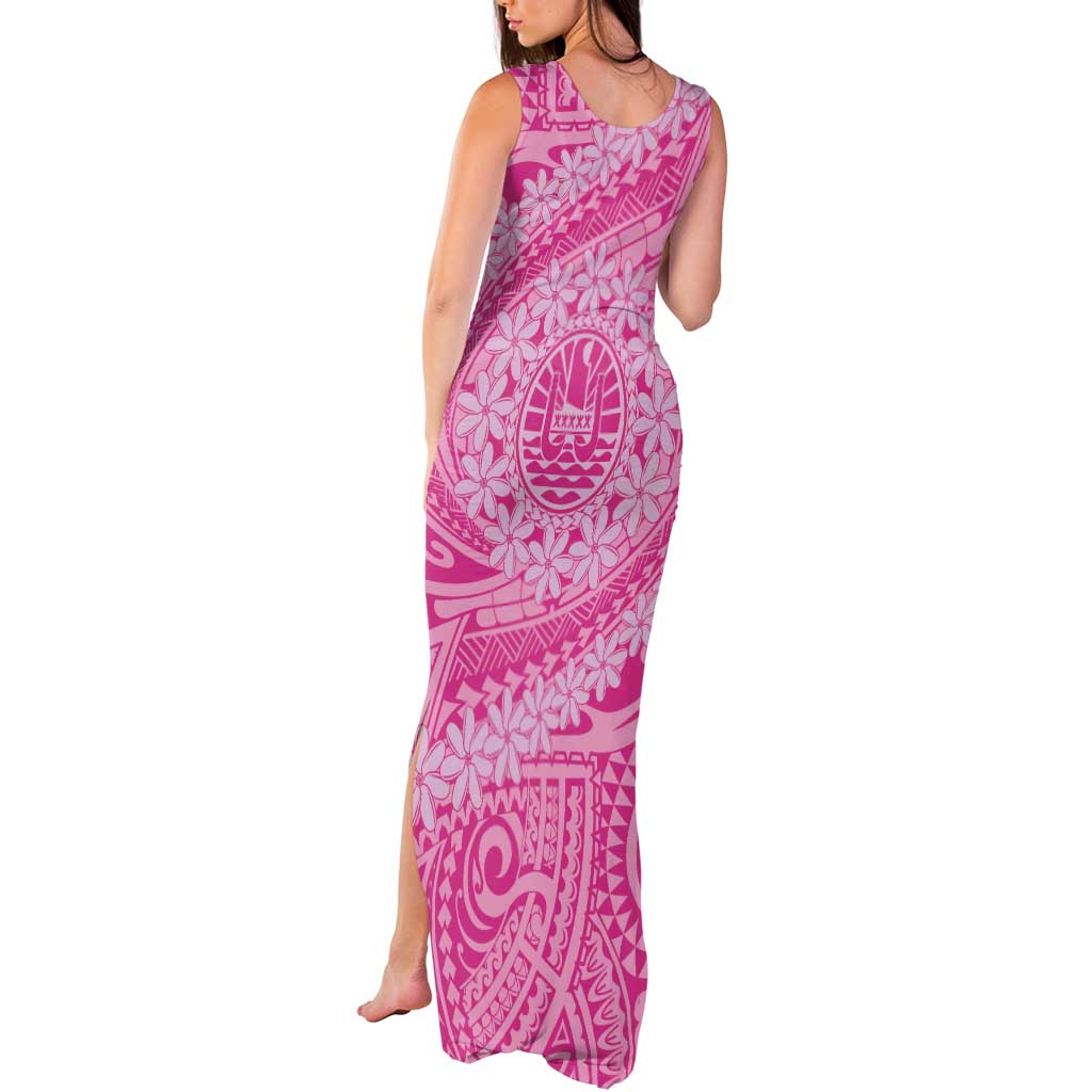 Tahitian Tiare Flower Tank Maxi Dress Pink Polynesian Pattern LT9 - Polynesian Pride