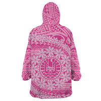 Tahitian Tiare Flower Wearable Blanket Hoodie Pink Polynesian Pattern LT9 - Polynesian Pride