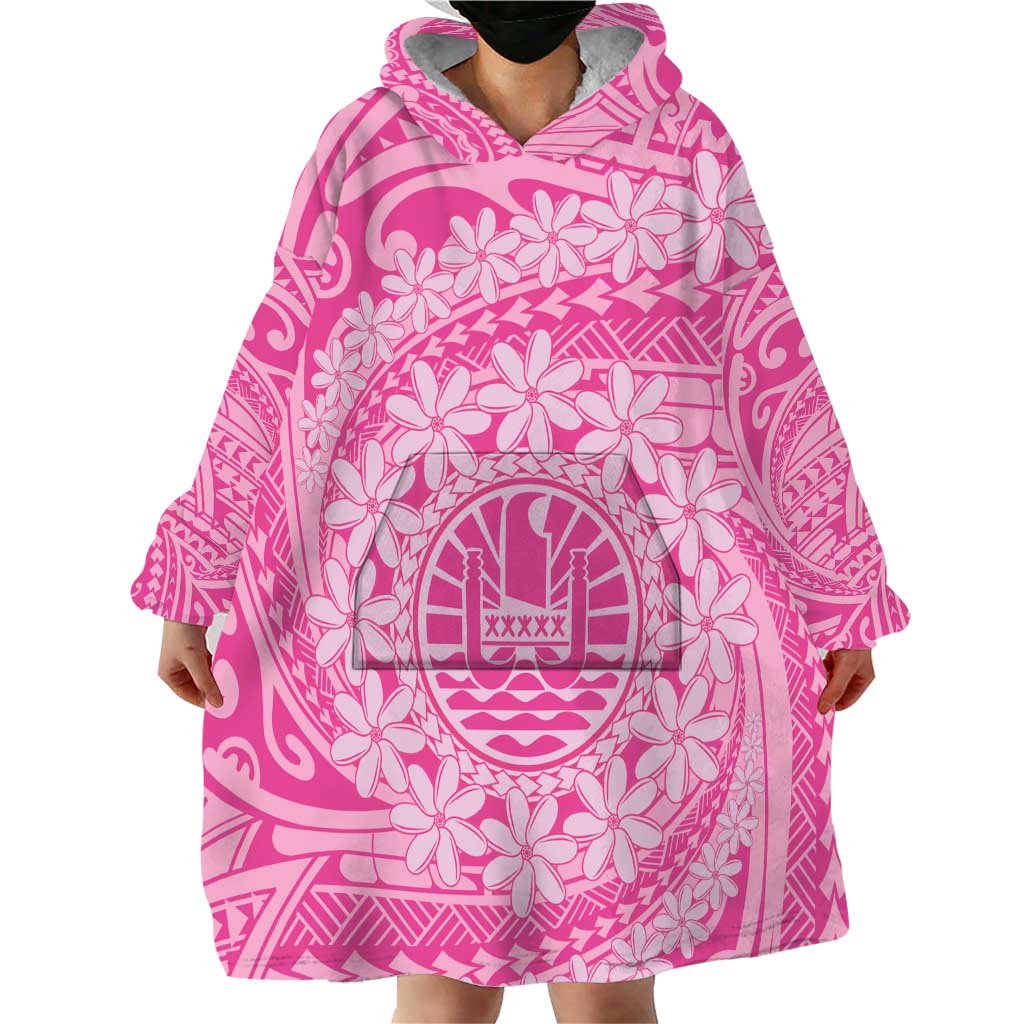 Tahitian Tiare Flower Wearable Blanket Hoodie Pink Polynesian Pattern LT9 - Polynesian Pride