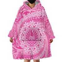 Tahitian Tiare Flower Wearable Blanket Hoodie Pink Polynesian Pattern LT9 - Polynesian Pride