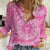 Tahitian Tiare Flower Women Casual Shirt Pink Polynesian Pattern