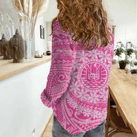 Tahitian Tiare Flower Women Casual Shirt Pink Polynesian Pattern LT9 - Polynesian Pride