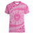 Tahitian Tiare Flower Women V-Neck T-Shirt Pink Polynesian Pattern