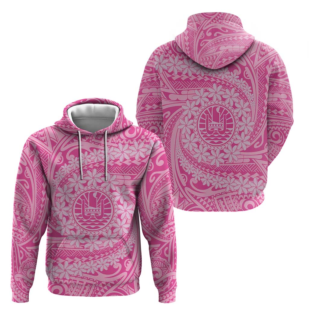 Tahitian Tiare Flower Zip Hoodie Pink Polynesian Pattern LT9 - Polynesian Pride