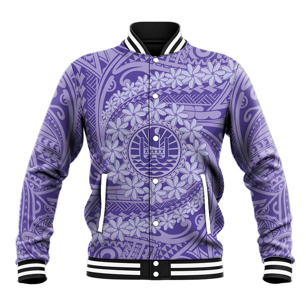 Tahitian Tiare Flower Baseball Jacket Violet Polynesian Pattern LT9 Unisex Violet - Polynesian Pride