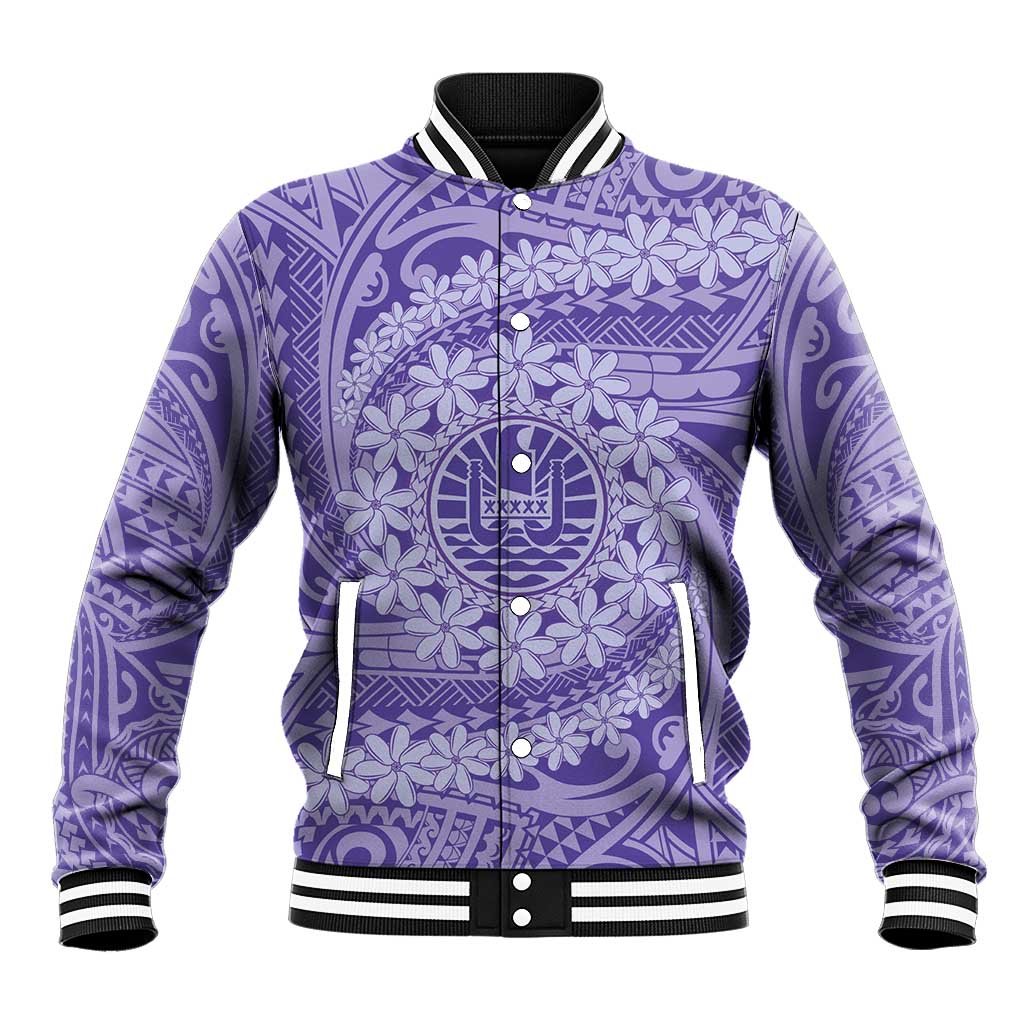 Tahitian Tiare Flower Baseball Jacket Violet Polynesian Pattern