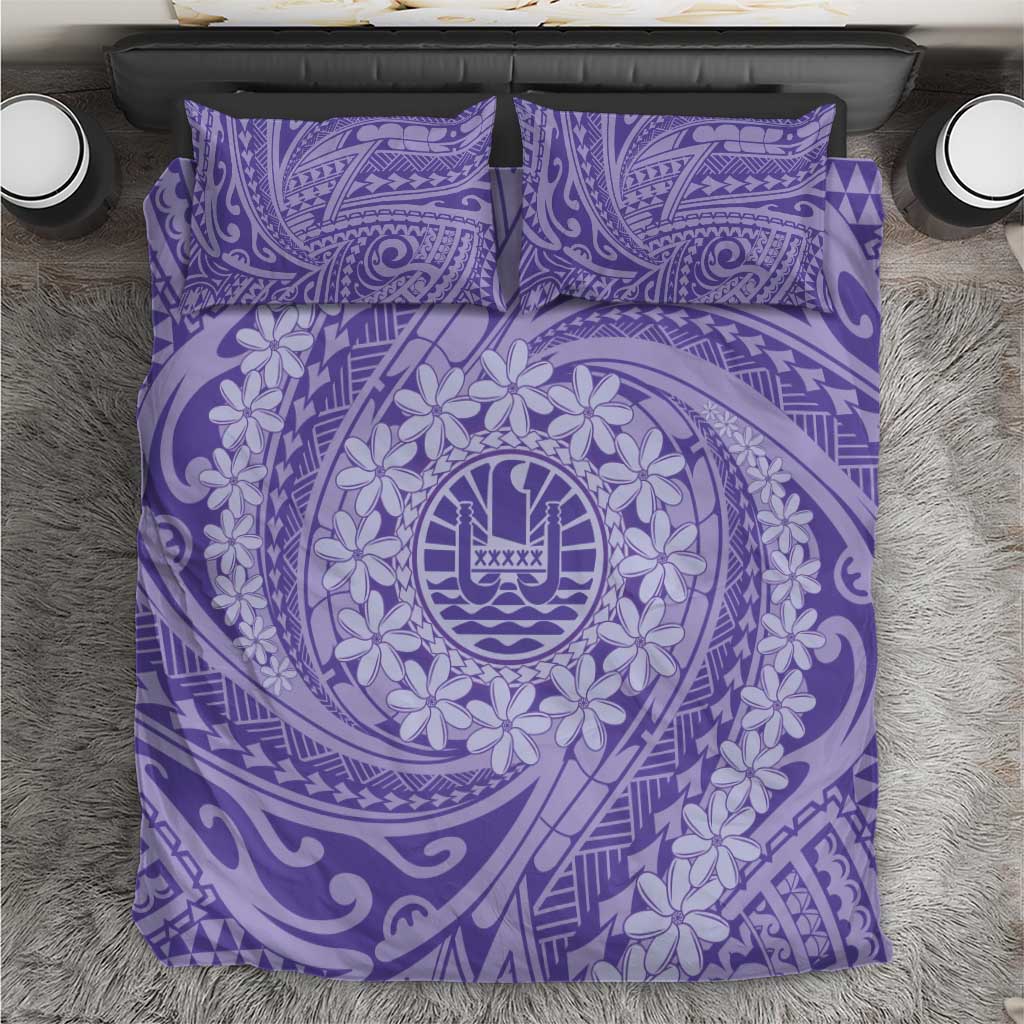 Tahitian Tiare Flower Bedding Set Violet Polynesian Pattern