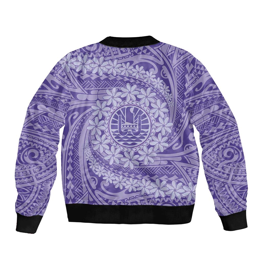 Tahitian Tiare Flower Bomber Jacket Violet Polynesian Pattern LT9 - Polynesian Pride