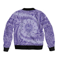 Tahitian Tiare Flower Bomber Jacket Violet Polynesian Pattern LT9 - Polynesian Pride