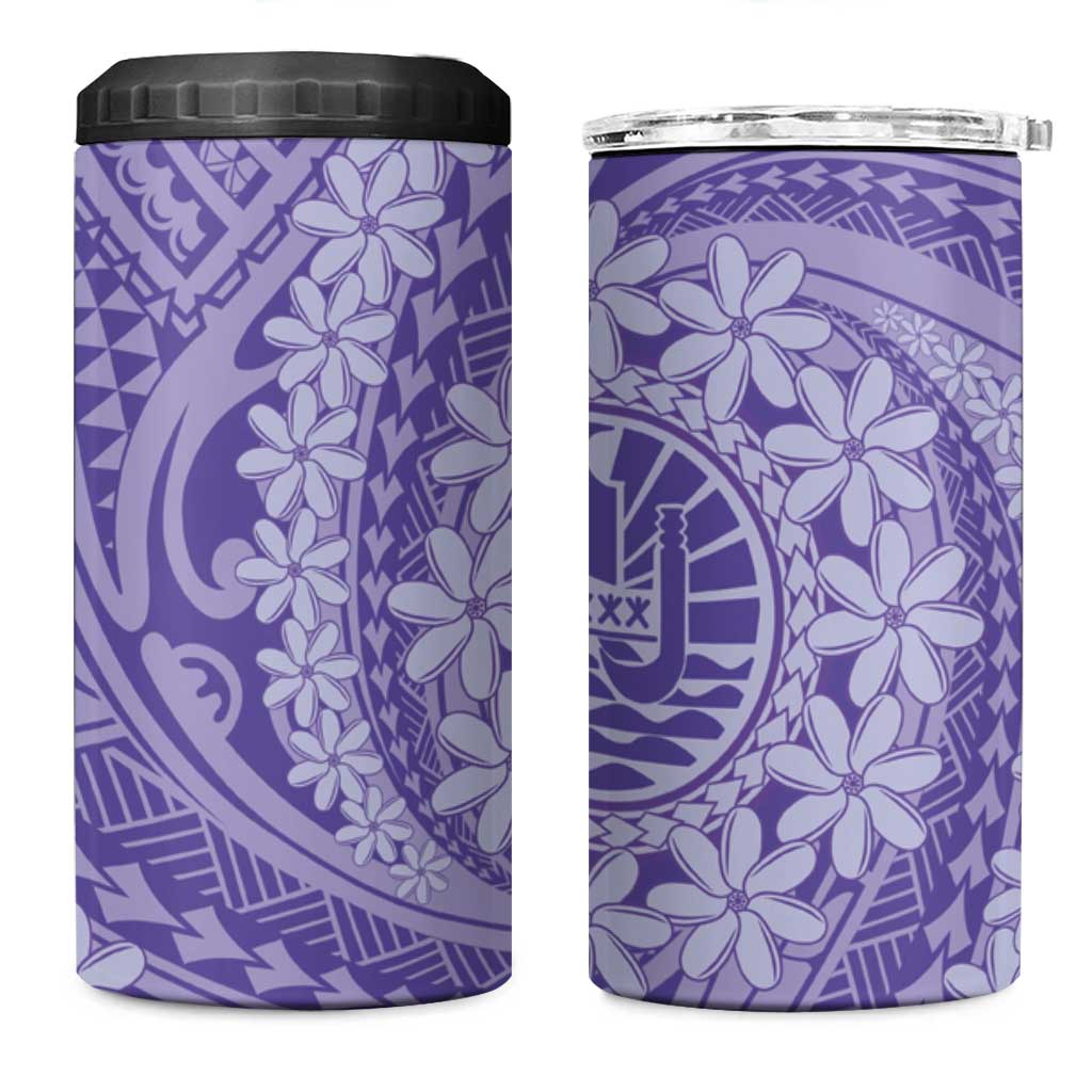 Tahitian Tiare Flower 4 in 1 Can Cooler Tumbler Violet Polynesian Pattern