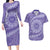 Tahitian Tiare Flower Couples Matching Long Sleeve Bodycon Dress and Hawaiian Shirt Violet Polynesian Pattern