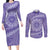 Tahitian Tiare Flower Couples Matching Long Sleeve Bodycon Dress and Long Sleeve Button Shirt Violet Polynesian Pattern