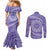 Tahitian Tiare Flower Couples Matching Mermaid Dress and Long Sleeve Button Shirt Violet Polynesian Pattern