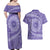 Tahitian Tiare Flower Couples Matching Off Shoulder Maxi Dress and Hawaiian Shirt Violet Polynesian Pattern