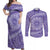 Tahitian Tiare Flower Couples Matching Off Shoulder Maxi Dress and Long Sleeve Button Shirt Violet Polynesian Pattern