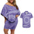 Tahitian Tiare Flower Couples Matching Off Shoulder Short Dress and Hawaiian Shirt Violet Polynesian Pattern