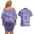 Tahitian Tiare Flower Couples Matching Off Shoulder Short Dress and Hawaiian Shirt Violet Polynesian Pattern