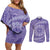 Tahitian Tiare Flower Couples Matching Off Shoulder Short Dress and Long Sleeve Button Shirt Violet Polynesian Pattern