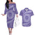 Tahitian Tiare Flower Couples Matching Off The Shoulder Long Sleeve Dress and Hawaiian Shirt Violet Polynesian Pattern