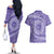 Tahitian Tiare Flower Couples Matching Off The Shoulder Long Sleeve Dress and Hawaiian Shirt Violet Polynesian Pattern