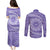 Tahitian Tiare Flower Couples Matching Puletasi and Long Sleeve Button Shirt Violet Polynesian Pattern