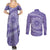 Tahitian Tiare Flower Couples Matching Summer Maxi Dress and Long Sleeve Button Shirt Violet Polynesian Pattern